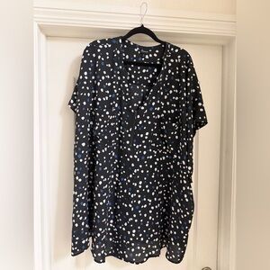 Torrid Black Blouse with White and Blue Dots